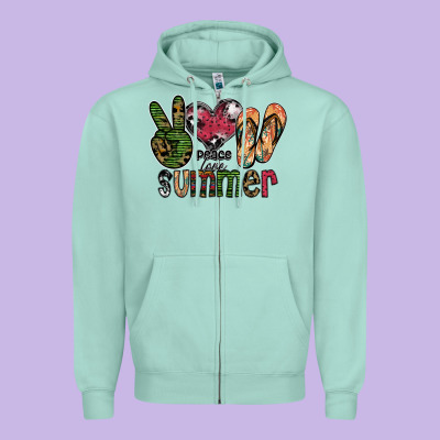 Peace Love Summer Zipper Hoodie Designed By Sublimationcraftshop