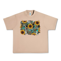 Burro western sunflowers turquoise cowhide background Urban Heavy Tee - RanaPortraitStore