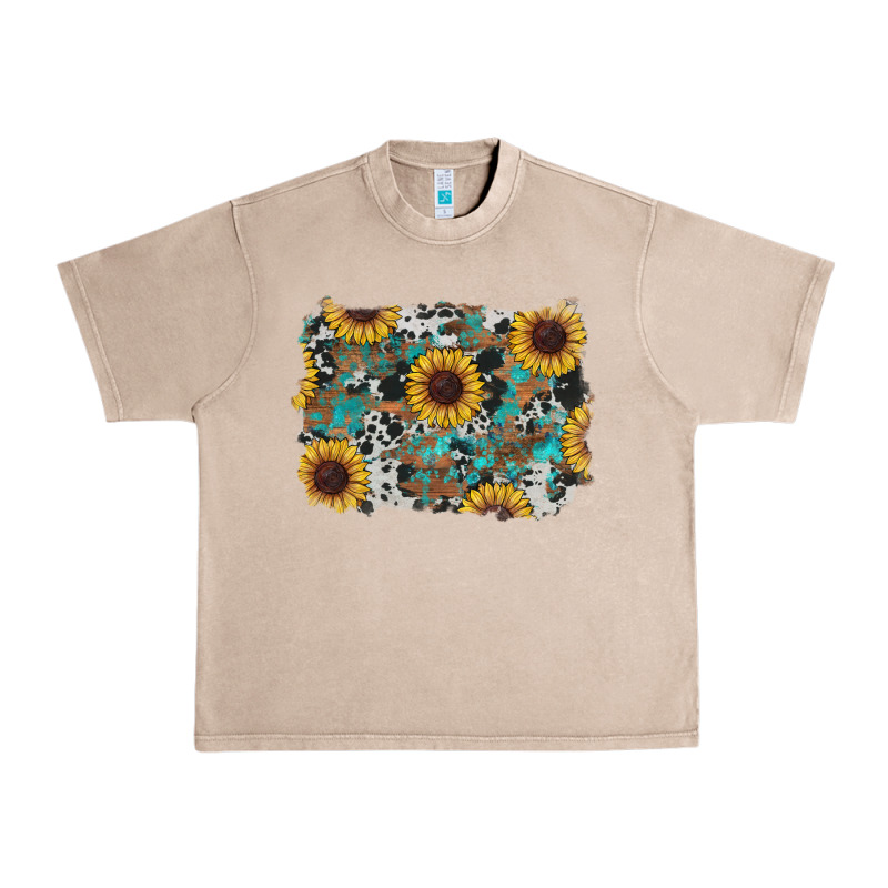 Western Sunflowers Turquoise Cowhide Background Urban Heavy Tee by RanaPortraitStore | Teevron