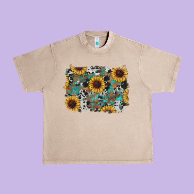 Urban Heavy Tee western sunflowers turquoise cowhide background