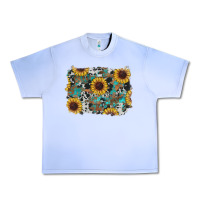 Grape Ice western sunflowers turquoise cowhide background Urban Heavy Tee - RanaPortraitStore