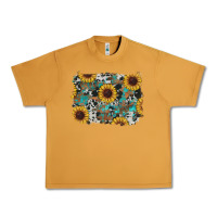 Peanut Butter western sunflowers turquoise cowhide background Urban Heavy Tee - RanaPortraitStore