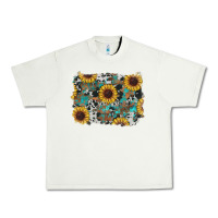 Pistachio western sunflowers turquoise cowhide background Urban Heavy Tee - RanaPortraitStore
