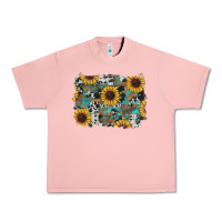 Salmon western sunflowers turquoise cowhide background Urban Heavy Tee - RanaPortraitStore
