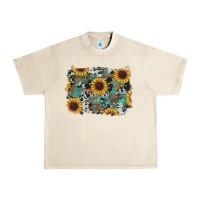 Sandshell western sunflowers turquoise cowhide background Urban Heavy Tee - RanaPortraitStore