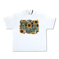 White western sunflowers turquoise cowhide background Urban Heavy Tee - RanaPortraitStore