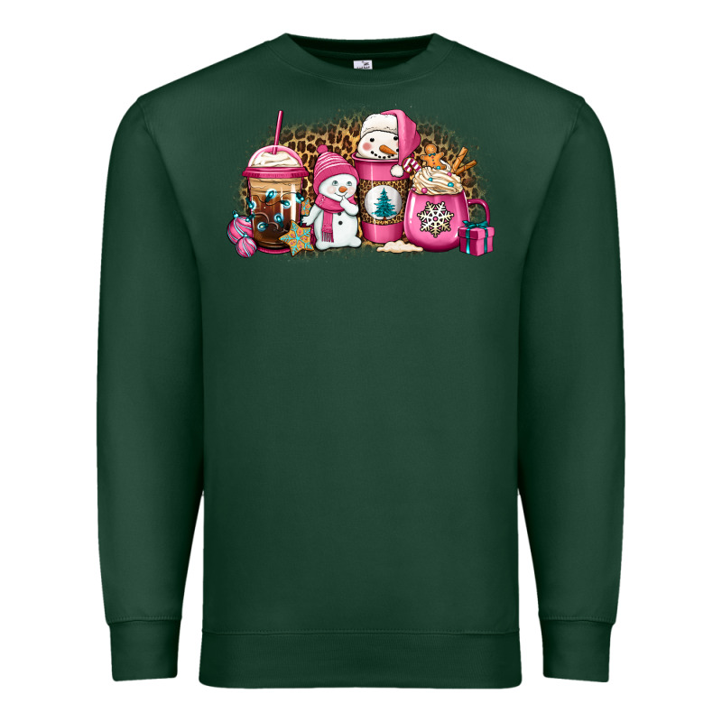 Pink Christmas Winter Snowman Coffee Premium Sweatshirt by Jasminsmagicworld | Teevron