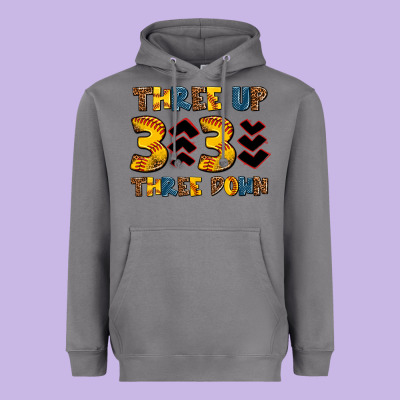 Three Up Three Down Softball Heavyweight Hoodie Designed By Adodesignshop