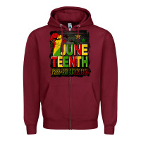 Burgundy juneteenth fist free ish since 1865 with background Zipper Hoodie - HRA Design Shop