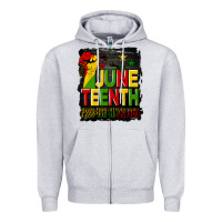 Heather Grey juneteenth fist free ish since 1865 with background Zipper Hoodie - HRA Design Shop