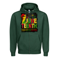 Sports Green juneteenth fist free ish since 1865 with background Zipper Hoodie - HRA Design Shop