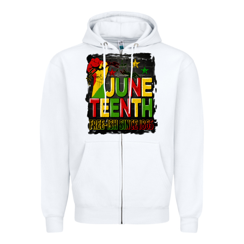 Juneteenth Fist Free Ish Since 1865 With Background Zipper Hoodie by HRA Design Shop | Teevron