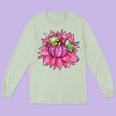 Sunflower Pumpkin Breast Cancer Long Sleeve Tee Designed By Zillion Design Studio