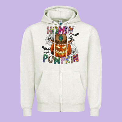 Howdy Pumpkin Zipper Hoodie Designed By Cowhidedigitalart