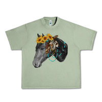 Oil Green black and white western horse Urban Heavy Tee - RanaPortraitStore