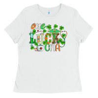White st.patricks one lucky cna  nurse Ladies Tee - BarkalooDesign