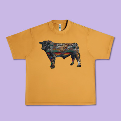 Urban Heavy Tee black angus bull with western patterns