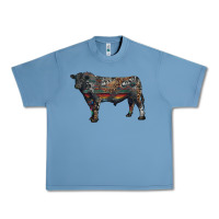 Pebble Blue black angus bull with western patterns Urban Heavy Tee - RanaPortraitStore