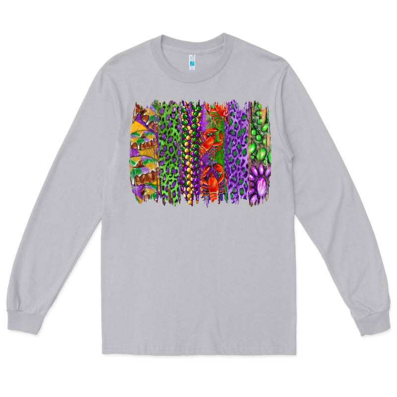 Mardi Gras Brush Strokes King Cake And Craw Fish Long Sleeve Tee by RanaPortraitStore | Teevron