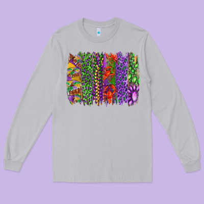 Mardi Gras Brush Strokes King Cake And Craw Fish Long Sleeve Tee Designed By Ranaportraitstore