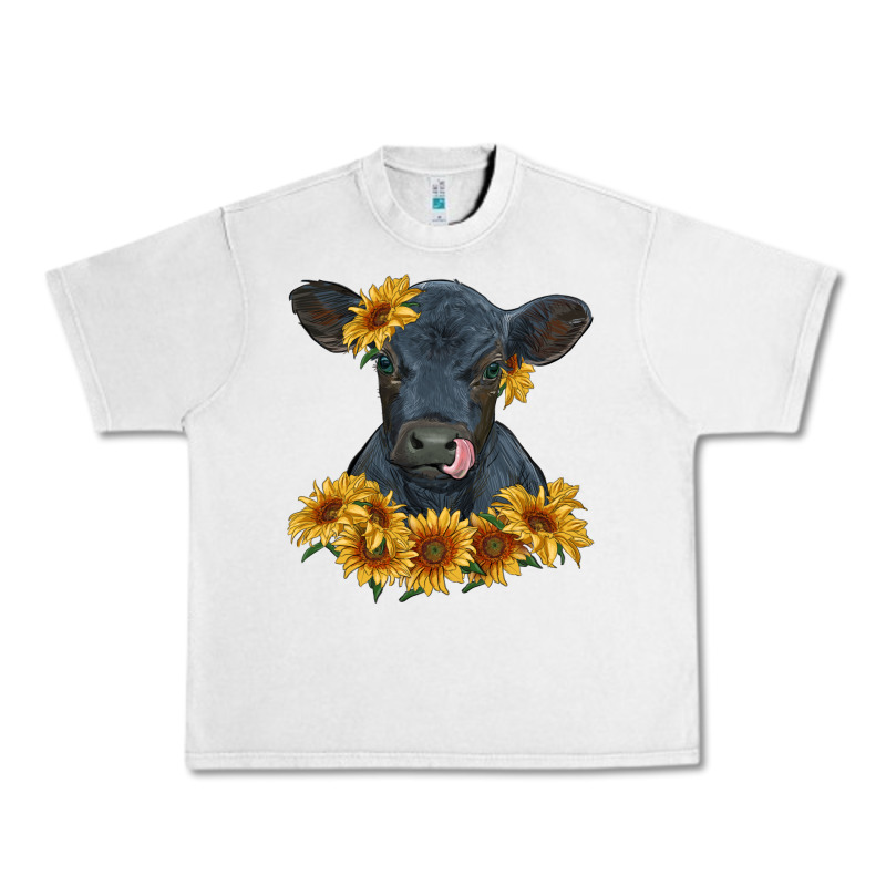 Black Angus Calf With Sunflowers Urban Heavy Tee by RanaPortraitStore | Teevron