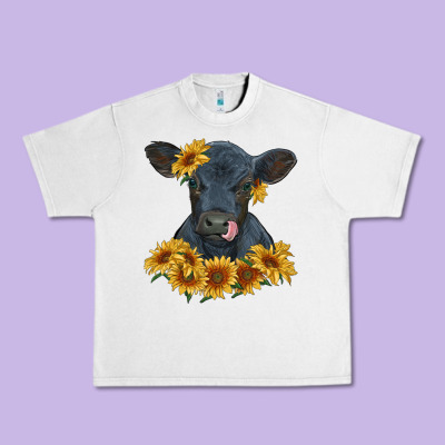 Urban Heavy Tee black angus calf with sunflowers
