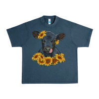 Midnight Navy black angus calf with sunflowers Urban Heavy Tee - RanaPortraitStore