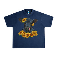 Navy black angus calf with sunflowers Urban Heavy Tee - RanaPortraitStore