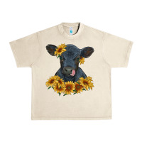 Sandshell black angus calf with sunflowers Urban Heavy Tee - RanaPortraitStore