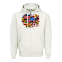Oatmeal Heather Land that we love 4th of july Zipper Hoodie - CowGirlArtShop