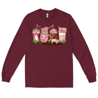 Burgundy pig coffee cups Long Sleeve Tee - AdoDesignShop