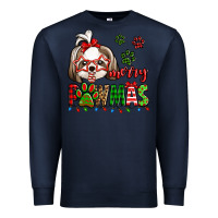 Navy merry pawmas christmas shih tzu Premium Sweatshirt - Jasminsmagicworld