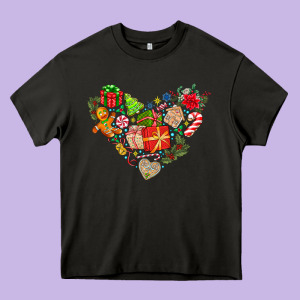 Merry Christmas Heart Heavy Core Tee Designed By Cowhidedigitalart