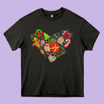Merry Christmas Heart Heavy Core Tee Designed By Cowhidedigitalart