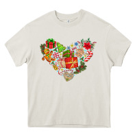 Cream merry Christmas heart Heavy Core Tee - CowhideDigitalArt