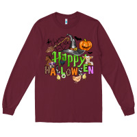 Burgundy happy halloween farm animals Long Sleeve Tee - Zillion Design Studio