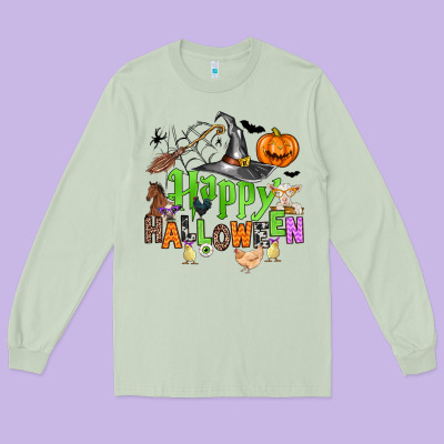 Happy Halloween Farm Animals Long Sleeve Tee Designed By Zillion Design Studio