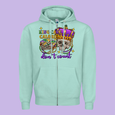 King Cake Calories Don't Count Skull Zipper Hoodie Designed By Fadigitalartstudio