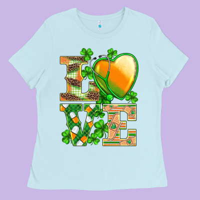 St.patricks Nurse Love Heart Stethoscope Ladies Tee Designed By Barkaloodesign
