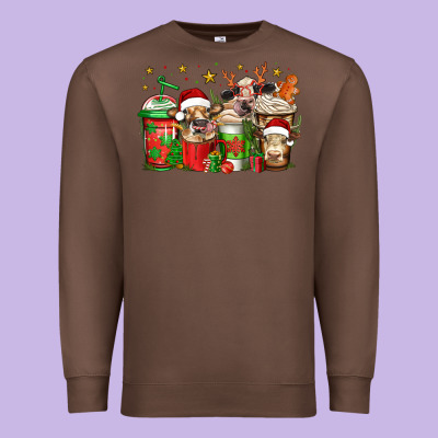 Christmas Cows Coffee Premium Sweatshirt Designed By Jasminsmagicworld