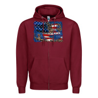 Burgundy Leopard glitter American flag 4th of july Zipper Hoodie - CowGirlArtShop