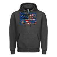 Charcoal Heather Leopard glitter American flag 4th of july Zipper Hoodie - CowGirlArtShop