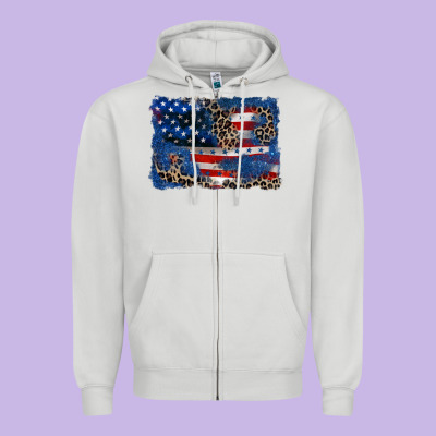 Leopard Glitter American Flag 4th Of July Zipper Hoodie Designed By Cowgirlartshop