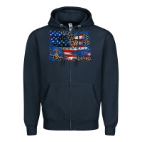 Navy Leopard glitter American flag 4th of july Zipper Hoodie - CowGirlArtShop
