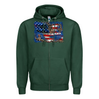 Sports Green Leopard glitter American flag 4th of july Zipper Hoodie - CowGirlArtShop