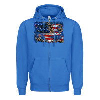 True Royal Leopard glitter American flag 4th of july Zipper Hoodie - CowGirlArtShop