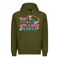 Army Green just a good mom with a hood playlist Premium Hoodie - MaliasSmallBusiness