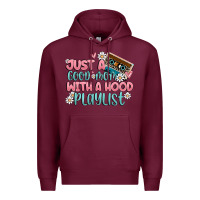 Burgundy just a good mom with a hood playlist Premium Hoodie - MaliasSmallBusiness