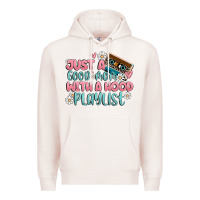 Pale Pink just a good mom with a hood playlist Premium Hoodie - MaliasSmallBusiness