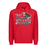 Red just a good mom with a hood playlist Premium Hoodie - MaliasSmallBusiness